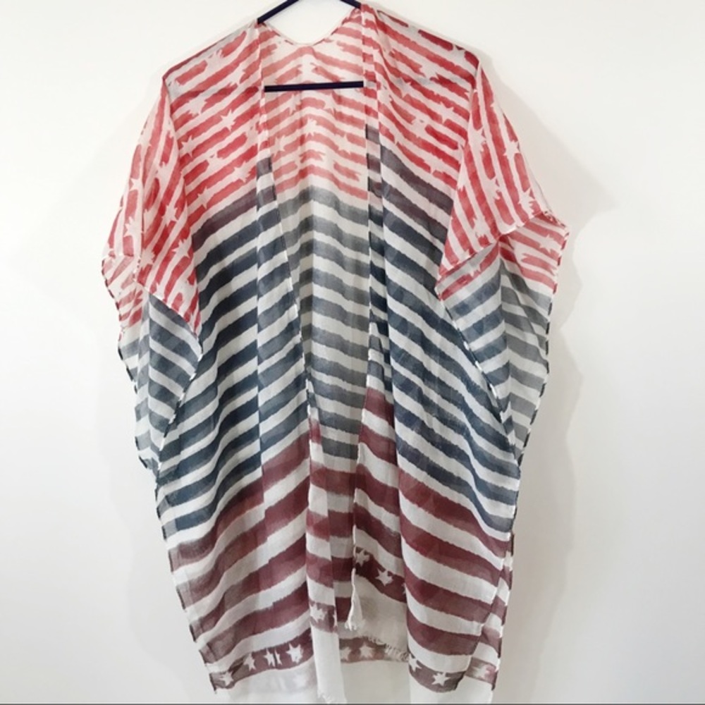 USA Red White & Blue Flag Kimono, Side Slits, S/M